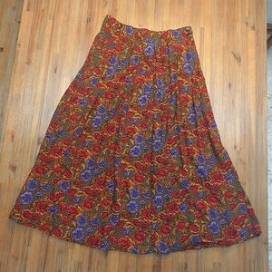 Floral A-Line Skirt - VTG Colorayons Cottage Core Floral Midi Skirt Red Purple